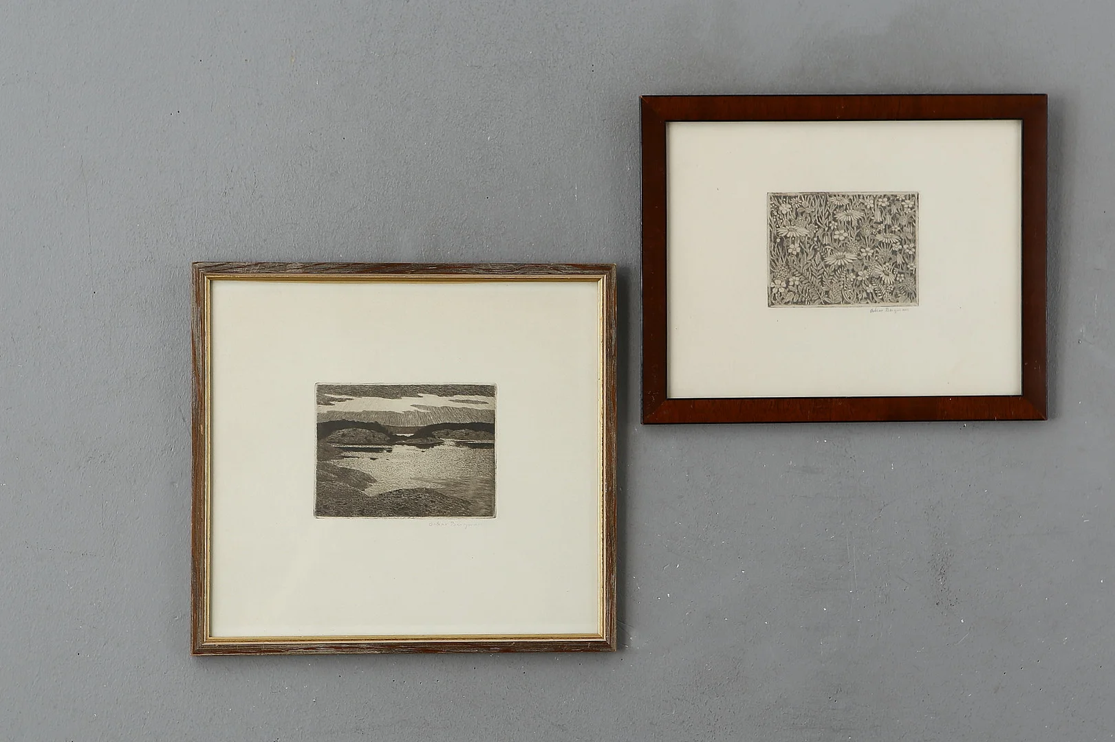OSKAR BERGMAN. Etsningar, 2 st, signerade. — Engravings & Prints — Auktionshuset Kolonn