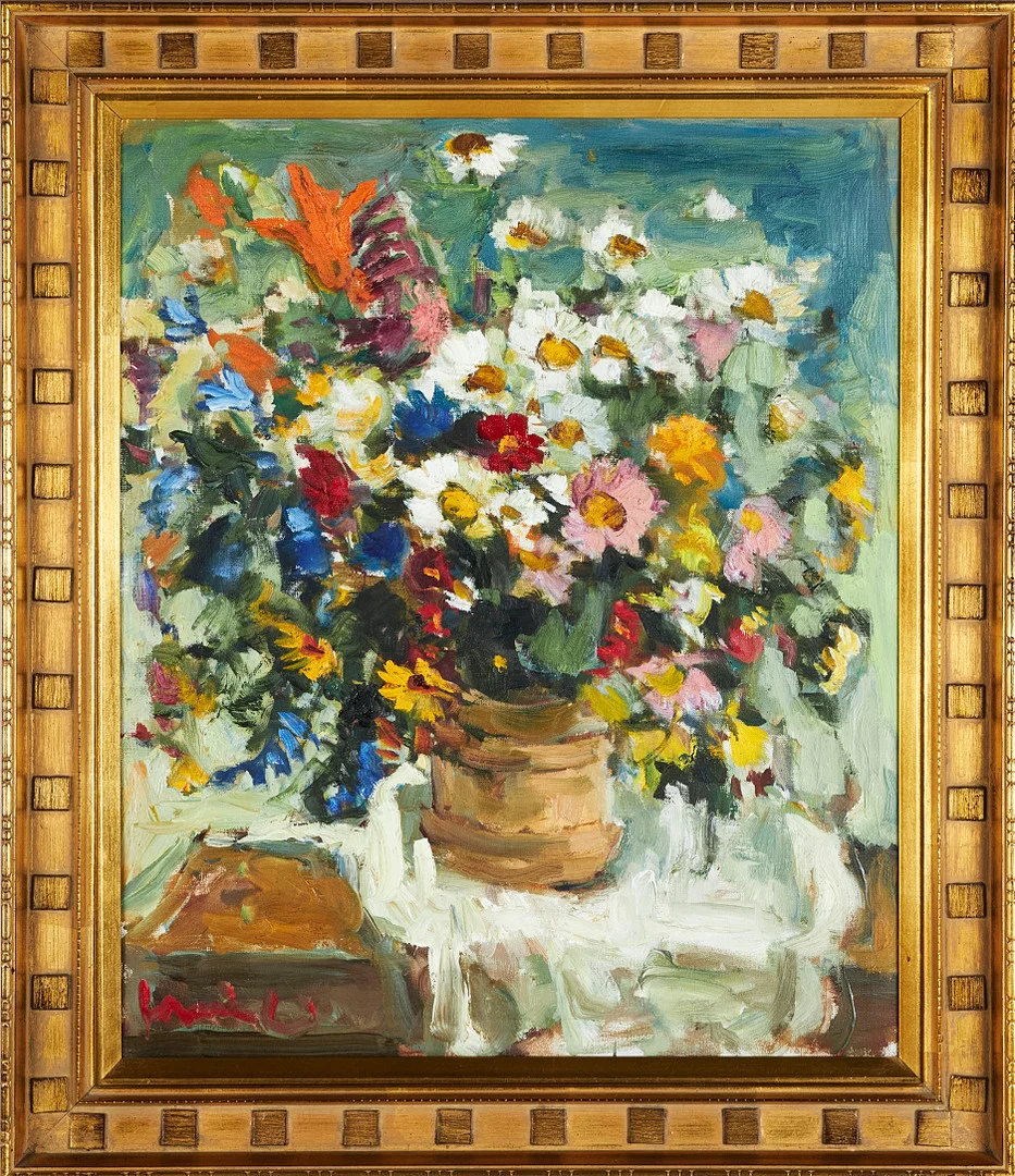 OLAVI LAINE (FINLAND, 1922-1983). Stilleben med blommor, signerad, olja på duk. — Paintings — Stockholms Auktionsverk Sickla