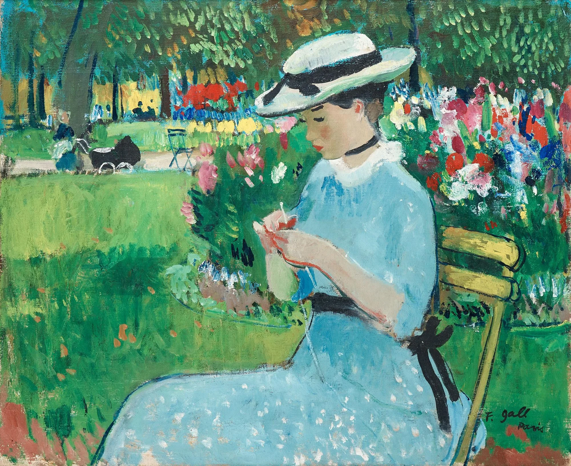 Francois Gall, "Eugénie en bleu, tricote au Jardin du Luxembourg". — Bukowskis