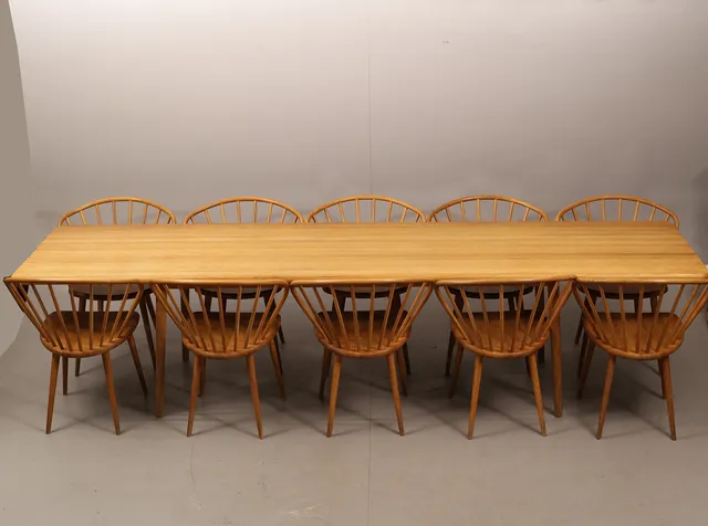 JONAS LINDVALL. matsalsmöbel, "Miss Holly", Stolab, bord + 10st stolar, 2000-tal, oljad ek.