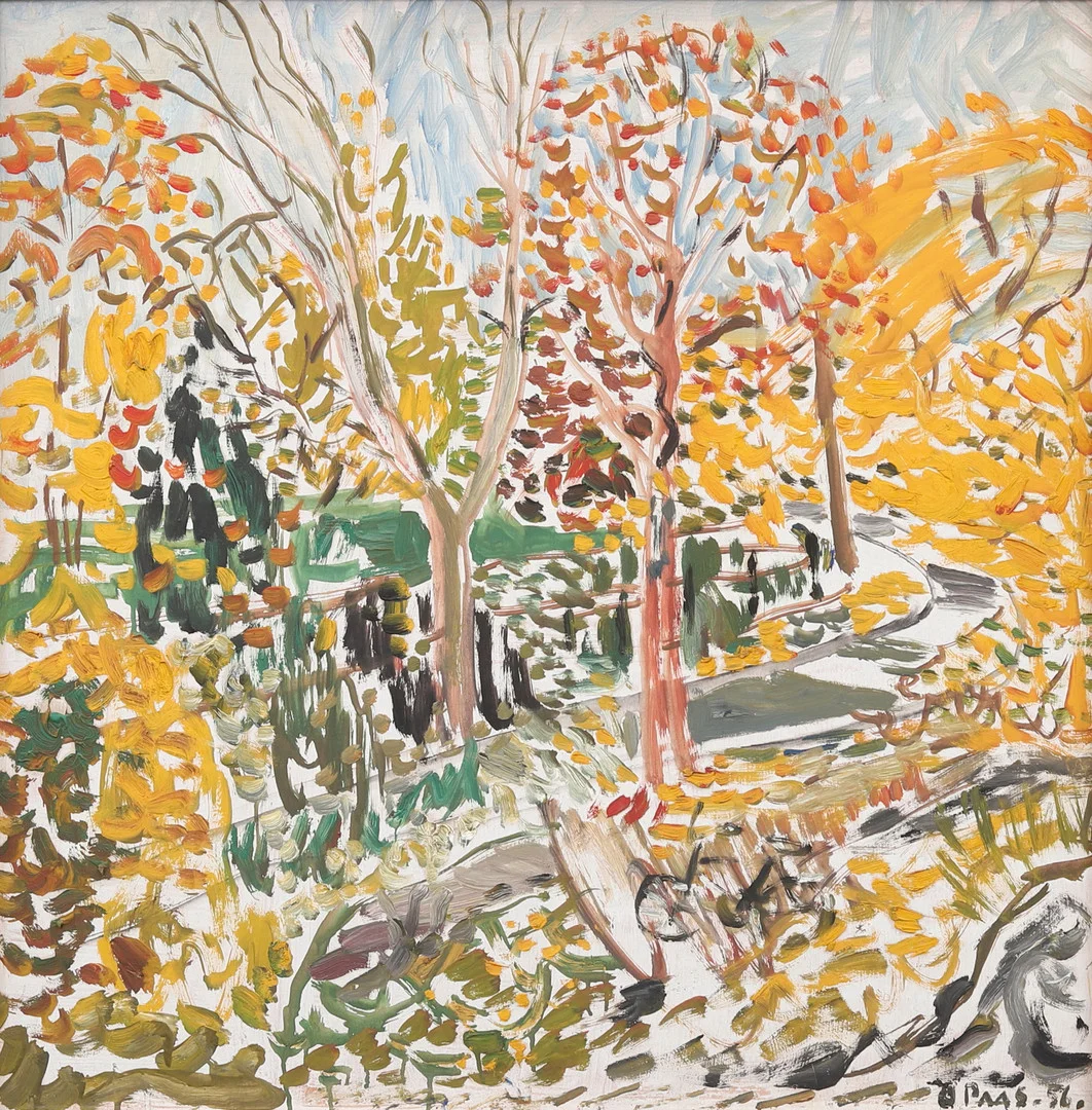 OTTO PAAS (ESTLAND 1918-1987). "Kalmistu taga", olja på pannå, signerad och daterad -56. — Paintings — Garpenhus Auktioner