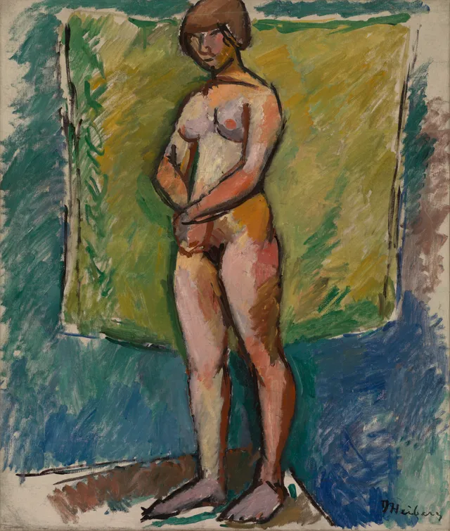 Heiberg, Jean — "Stående akt med gult klæde" 1912-1913