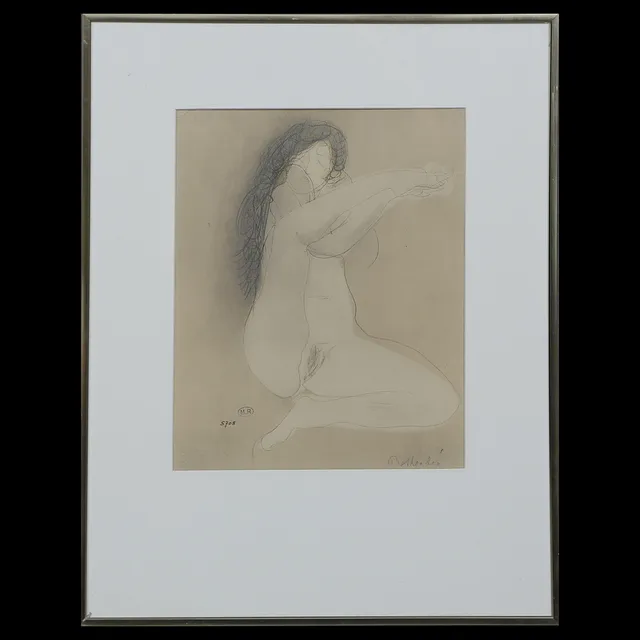 AUGUSTE RODIN (1840-1917) EFTR. NAKENSTUDIE "BETHSABÉE" OFFSETLITOGRAFI, STÄMPEL "PROCEDE JACOMET" INGLASAD.