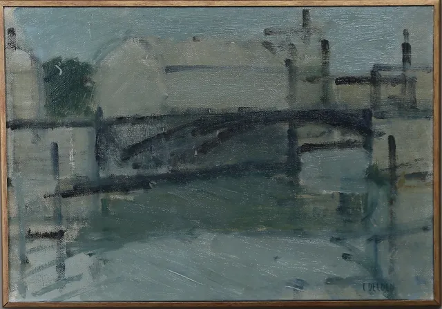 CARL DELDEN. Järnbron i Norrköping. Olja på duk, signerad.