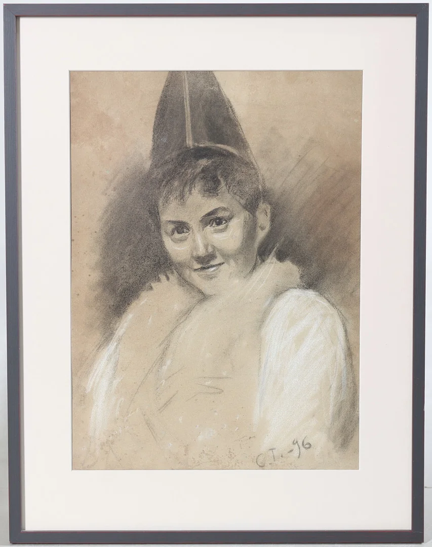 CARL TRÄGÅRDH. Emelie von Platen i gråhätta, kolteckning, monogramsignerad och daterad -86. — Drawings — Gomér & Andersson Nyköping