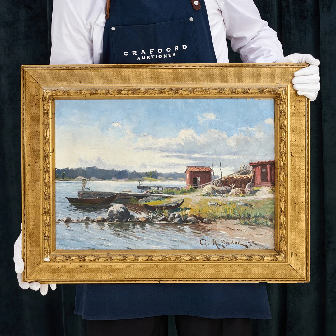 GUSTAF FJAESTAD (Sverige, 1868-1948): Skärgårdsidyll, signerad och daterad G.A Fjaestad -92, olja på duk. — Paintings — Crafoord Auktioner Stockholm