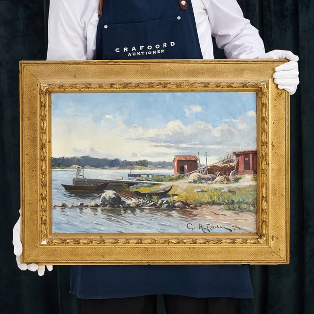 GUSTAF FJAESTAD (Sverige, 1868-1948): Skärgårdsidyll, signerad och daterad G.A Fjaestad -92, olja på duk.