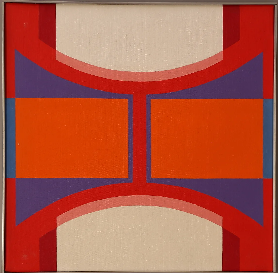 LENNART KÄRRABO. TAVLA, akryl duk, á-tergo signering L.Kärrabo -71, "Composition 15-2-71". — Paintings — Leiflers Auktionshus