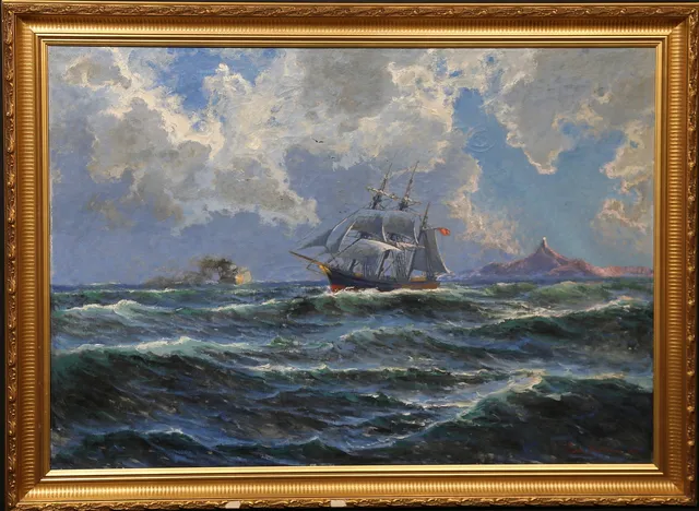 WALDEMAR NYSTRÖM. Skepp på hav. Olja på duk, signerad och daterad 1915.
