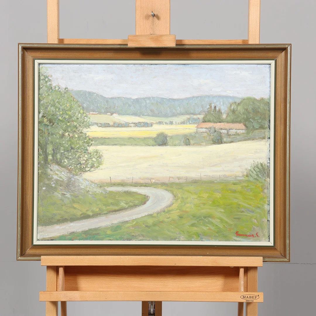 GUNNAR SVENSSON. OLJA PÅ PANNÅ, signerad. — Paintings — Borås Auktionshall