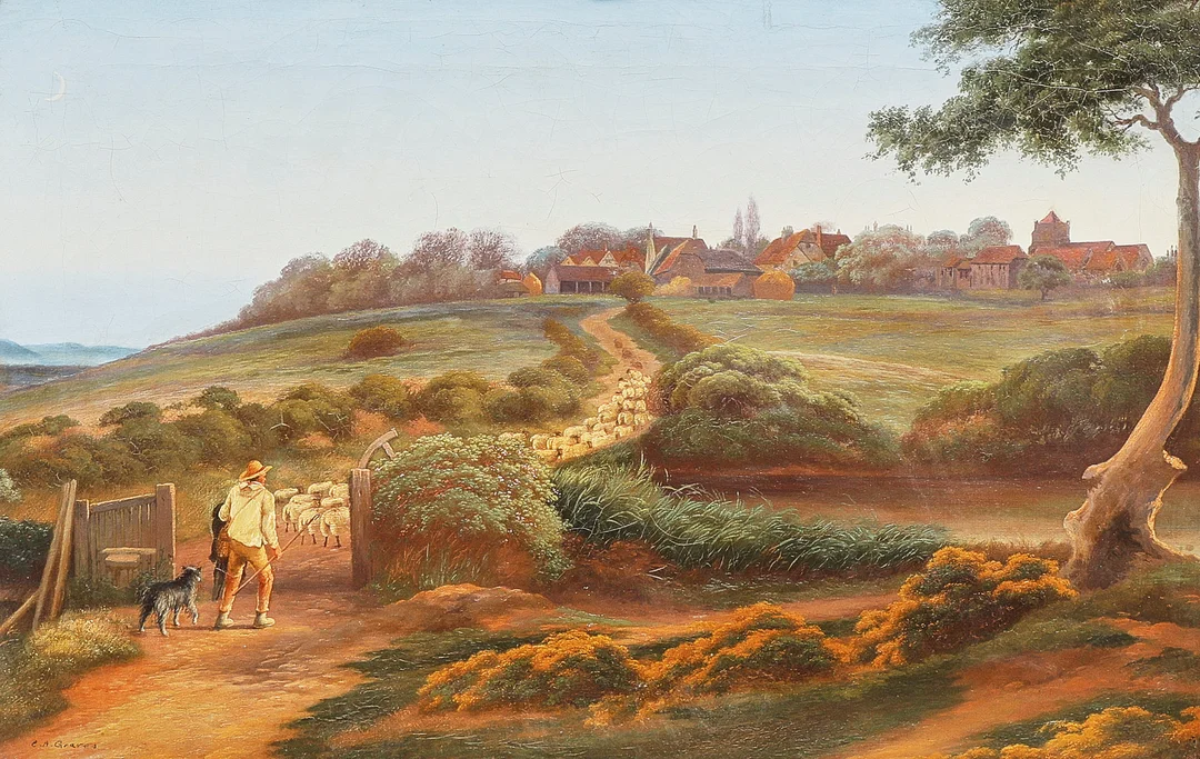 CHARLES A GRAVES. Oljemålning, signerad, fåraherde, duk. — Paintings — Metropol Auktioner
