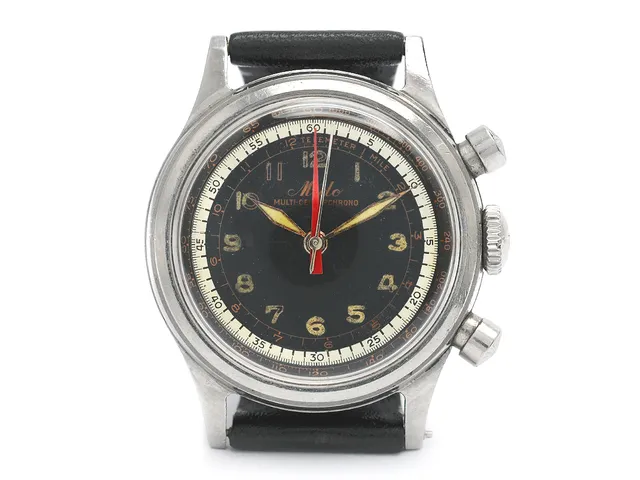 MIDO, Multi-Centerchrono, "Telemeter", Cal 1300 (Valjoux VZ), Boett nr. 510035, herrur, 34,5 mm, stål, manuell, plexiglas, skadad urtavla (5/10), läderband, ca 1945.