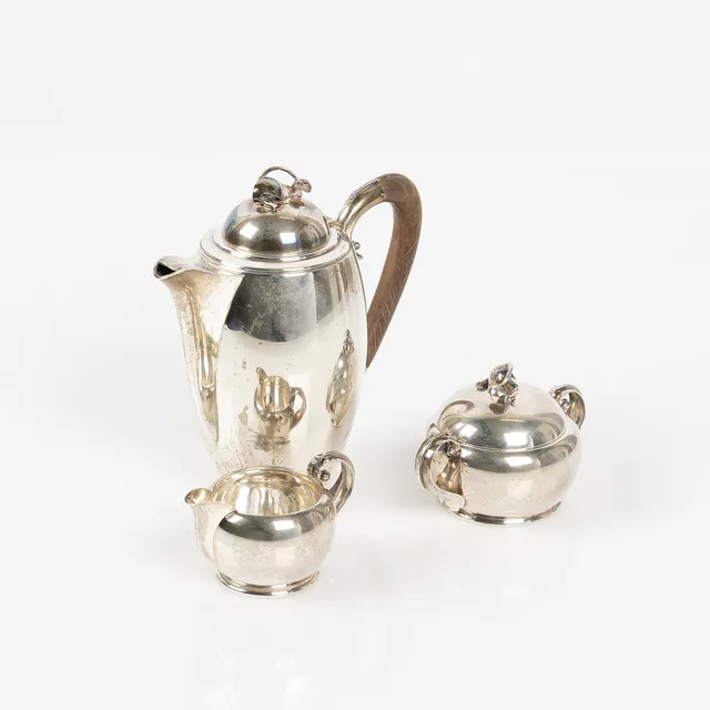 KAFFESERVIS, 3 delar, sterlingsilver, NSK, Nordisk Silverkonst, Helsingborg 1948.