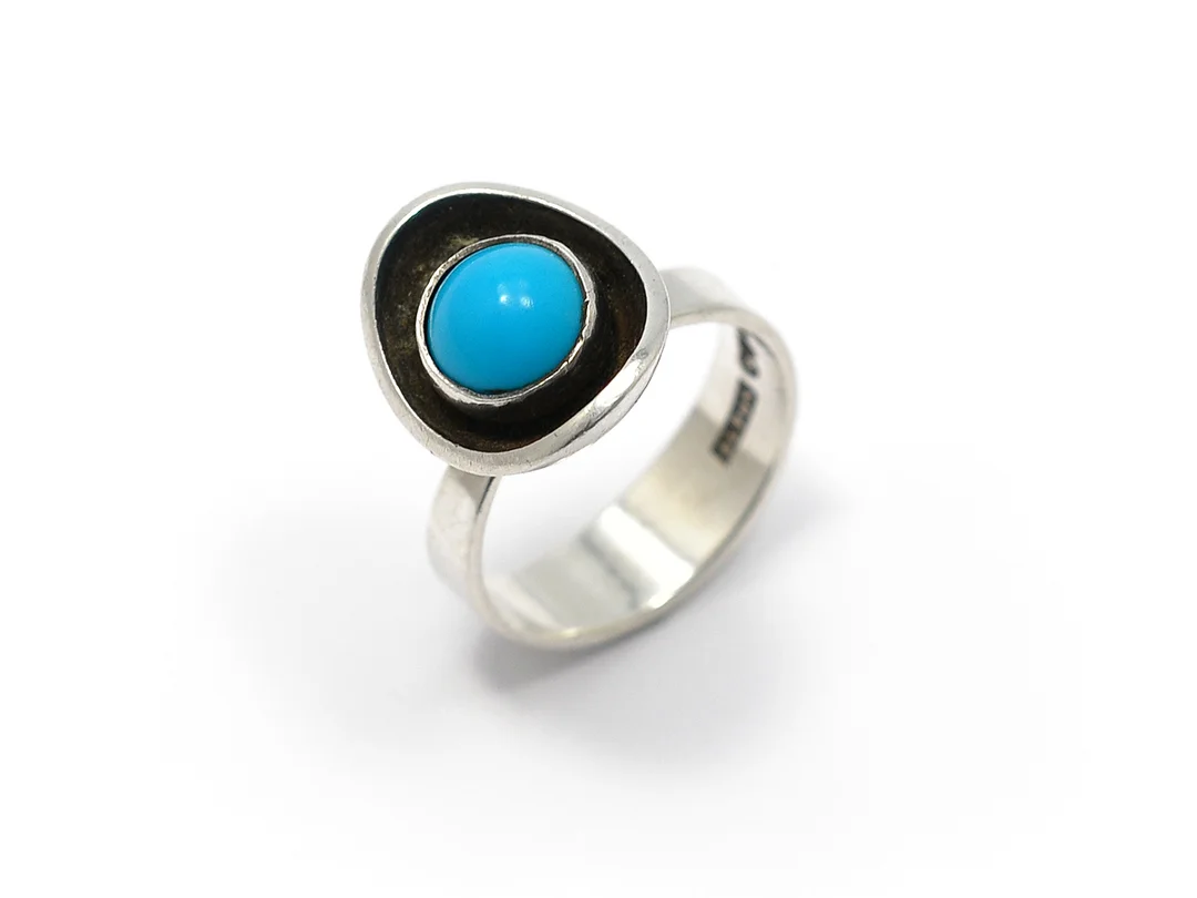 RING, silver, turkos, stl 17,5 mm, vikt 5,9 g, Alton, Stockholm 1967. — Smycken/Ring — Kaplans