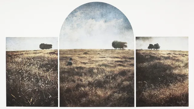 JAN RUFELT. "Landskap", triptyk, litografi, signerad.