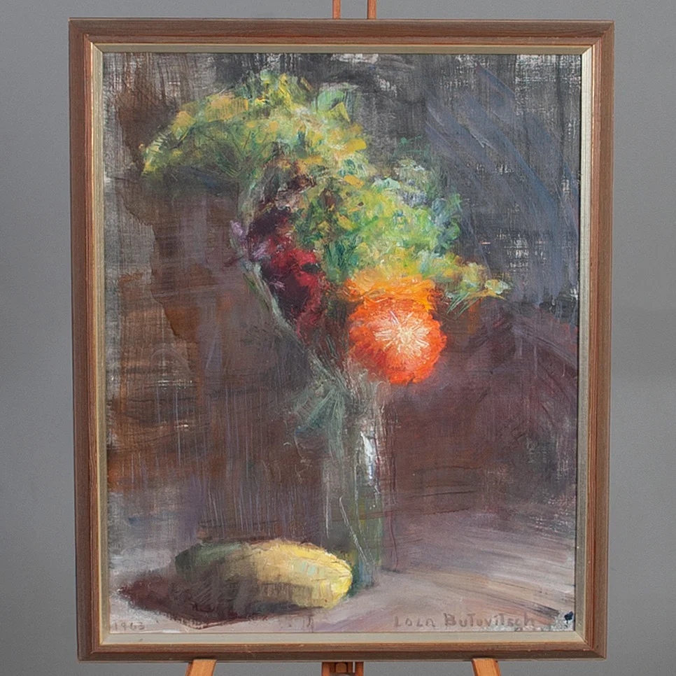 LOLA BUTOVITSCH. Olja på duk, blomsterstilleben, signerad och daterad 1963. — Paintings — Laholms Auktionskammare
