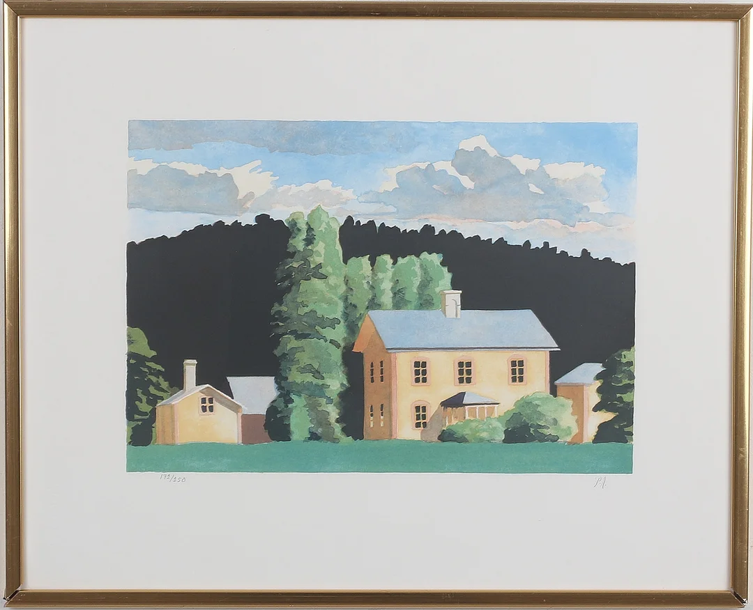 PÄR ANDERSSON. Landskap med hus, färglitografi, signerad och numrerad 175/250. — Engravings & Prints — Stadsauktion Sundsvall
