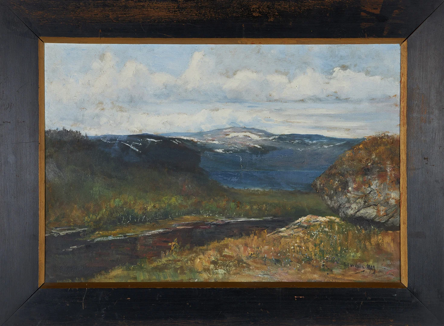 OLOF HERMELIN. Motiv från Abisko, olja på duk, signerad samt daterad 1889. — Paintings — Stockholms Auktionsverk Sickla