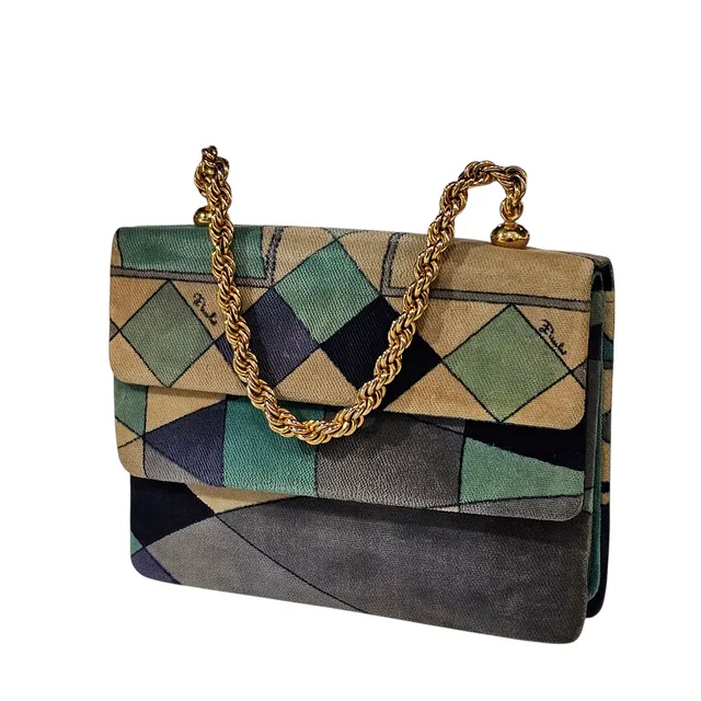 EMILIO PUCCI. Clutch en velvet con motivos geométrico.