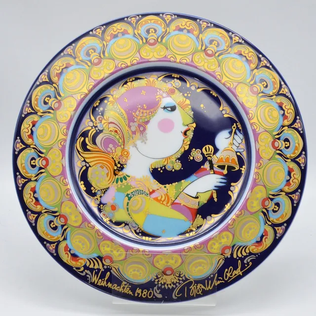 BJÖRN WIINBLAD. WEIHNACHTSTELLER 1980, 100 JAHRE ROSENTHAL, HANDDEKORIERT, LIMITED EDITION, DM CA. 28,5 CM.