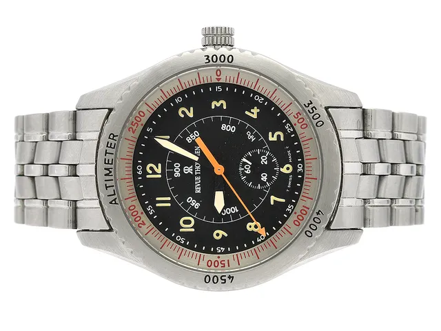 REVUE THOMMEN, Airspeed Altimeter (T Swiss Made T), Cal Peseux 7001, Boett nr. 5310001 / 0476, herrur, 39,5 mm, stål, automatisk, safirglas, liten sekundvisare, höjdmätare, originallänk, viklås, Ref nr. G 121013-20C, ca 1999.