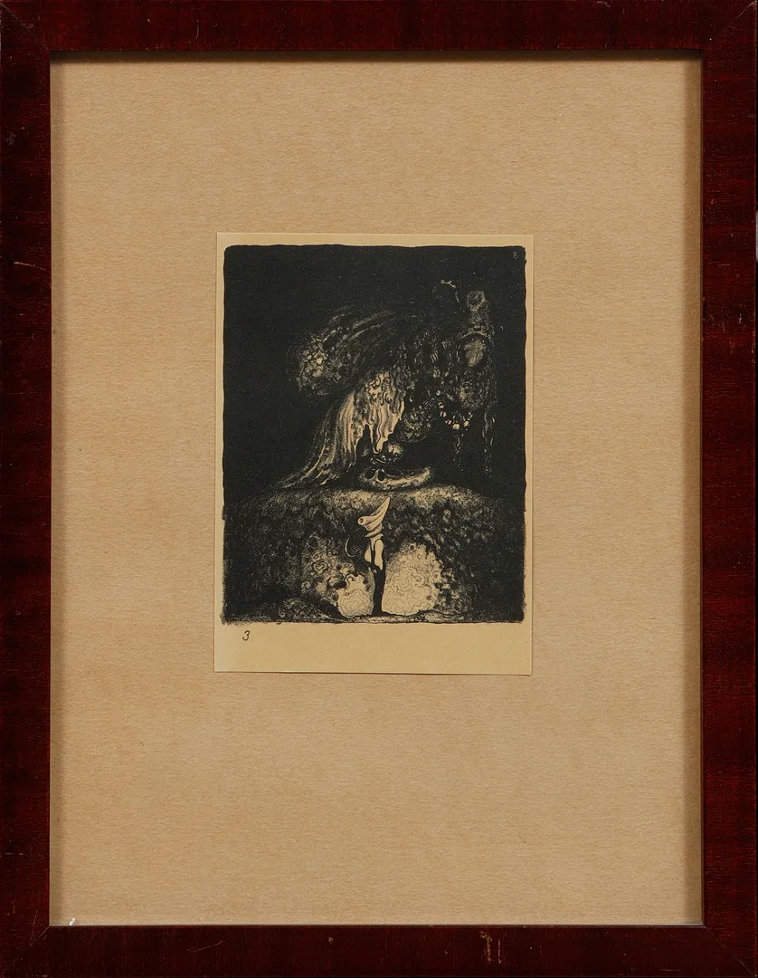 JOHN BAUER. "GOD KVÄLL, FABROR! SA' POJKEN", litografi, no 3 ur boken "Troll", Ernst Bauers Förlag 1915, Göteborg. — Engravings & Prints — Göteborgs Auktionsverk