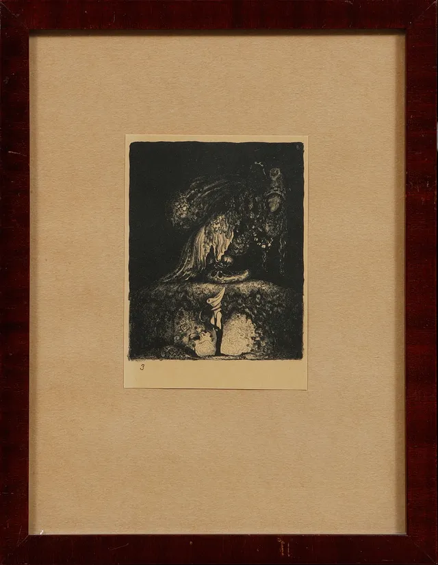 JOHN BAUER. "GOD KVÄLL, FABROR! SA' POJKEN", litografi, no 3 ur boken "Troll", Ernst Bauers Förlag 1915, Göteborg.