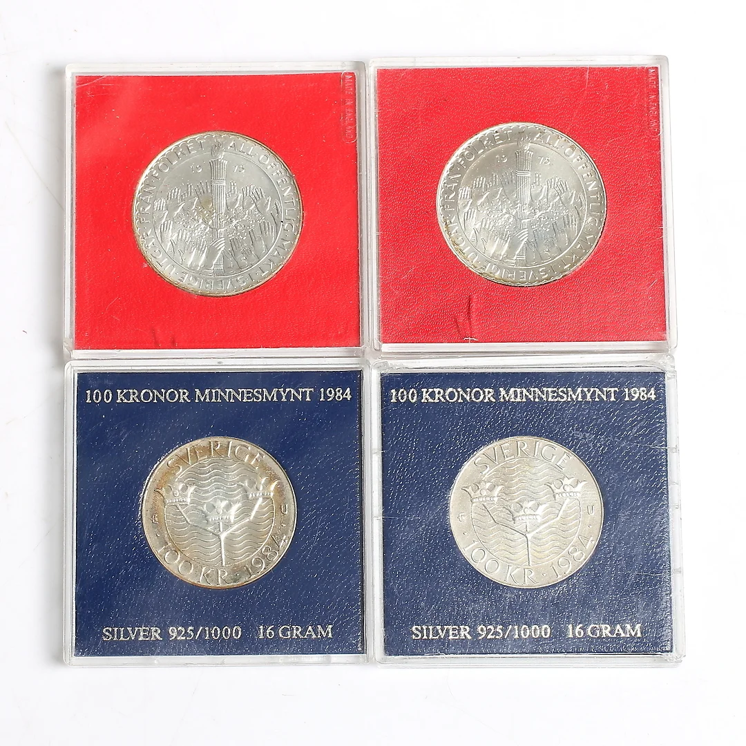 MINNESMYNT, 4 st, silver, 1900-talets andra hälft. — Coins & Banknotes — Stadsauktion Sundsvall