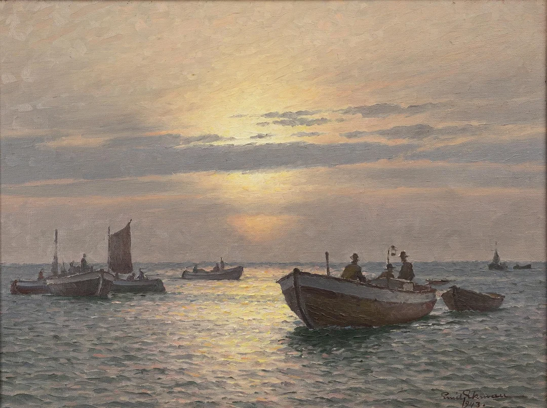 Emil Ekman, Fiskeflotta i solglitter. — Konst/Klassisk svensk konst — Bukowskis