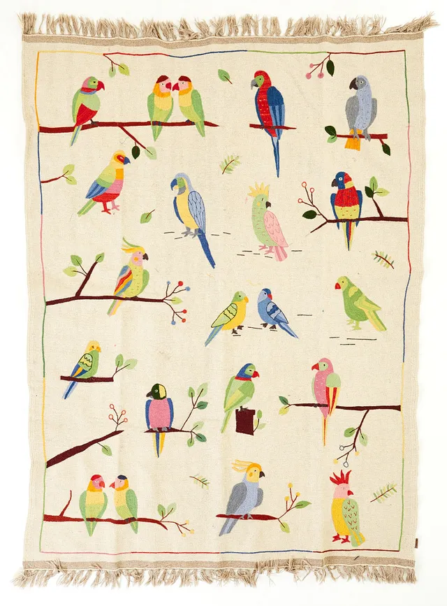 ORIENTMATTA, persisk, kelim, handbroderat motiv av fåglar, ca 231x177 cm.