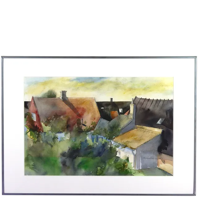 PELLE WADSTRÖMER. Blandteknik på papper, hustak, signerad, 1993.