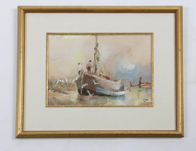 JACK COX (BRITISH 1914-2007) NORTHY NORFOLK FISHING BOAT.