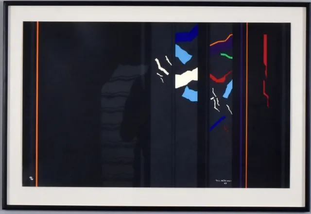 NILS KÖLARE. färgserigrafi, konstruktivistisk komposition.