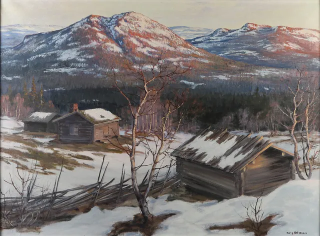NILS OLZON. Oljemålning på duk. Motiv från Norrland.