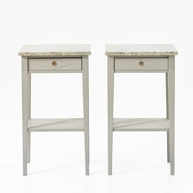 NATTYGSBORD, 1 par, 1900-talets slut, gustaviansk stil, med stenskiva.