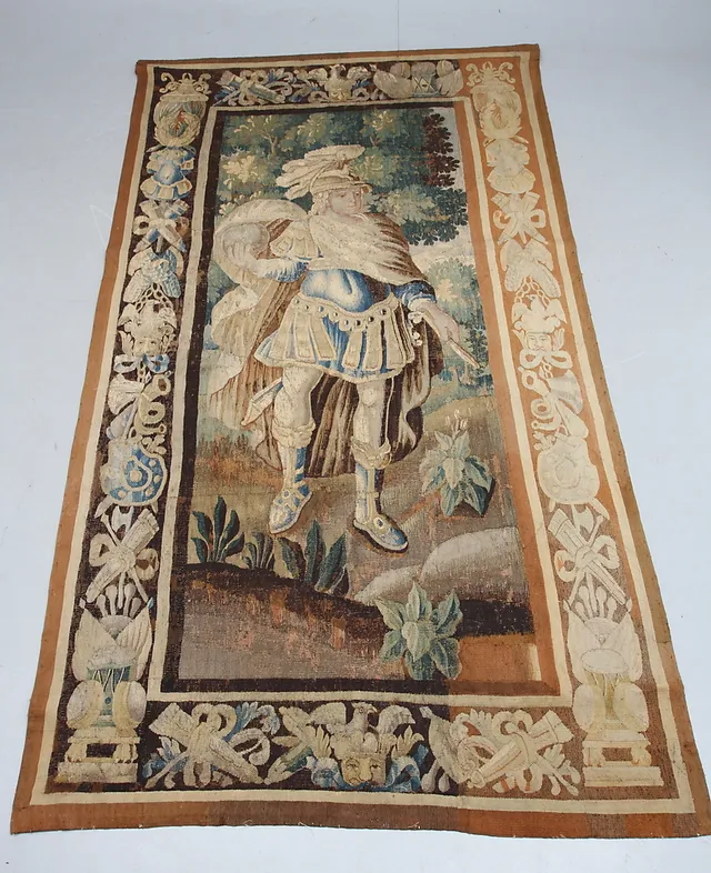 VÄVD TAPET, gobelängteknik, troligen Flandern, historisk figurscen i parklandskap, 1600/1700-tal.
