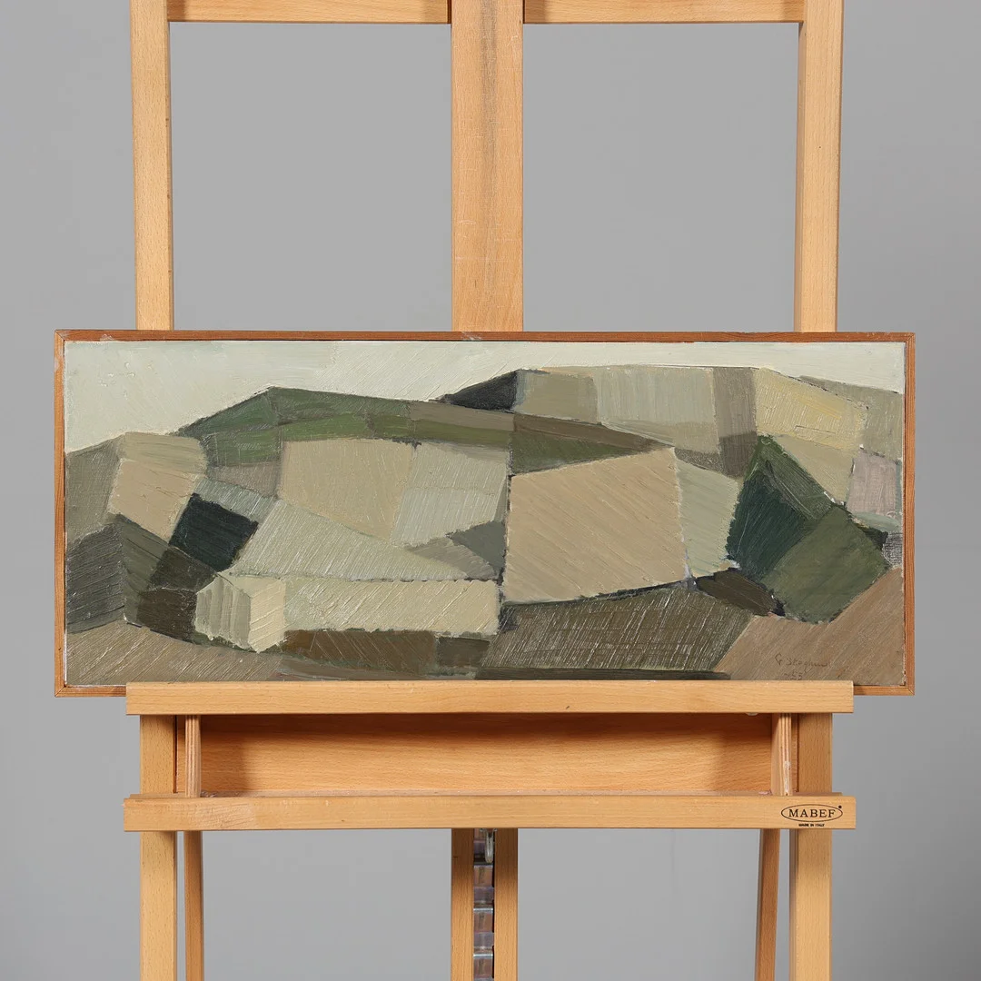 GUSTAF SKOGLUND. OLJA PÅ PANNÅ, "Klippblock" Signerad samt daterad -55. — Paintings — Borås Auktionshall