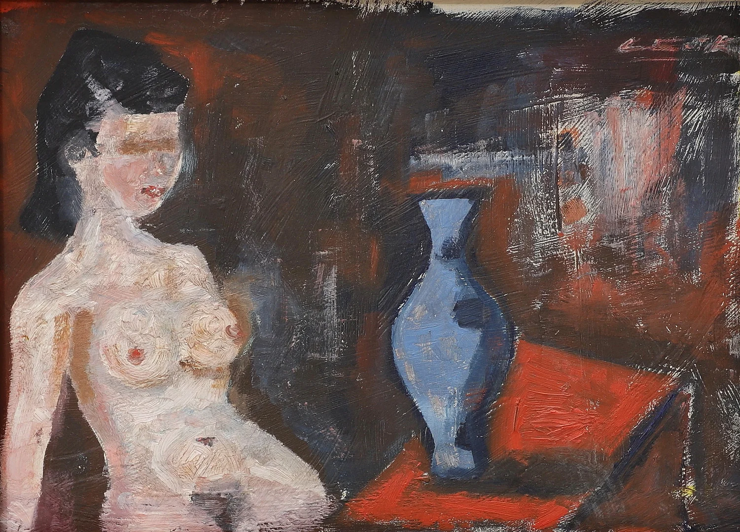 OIDENTIFIERAD KONSTNÄR. Kvinnostudie, olja på pannå, signerad. — Paintings — Växjö Auktionskammare