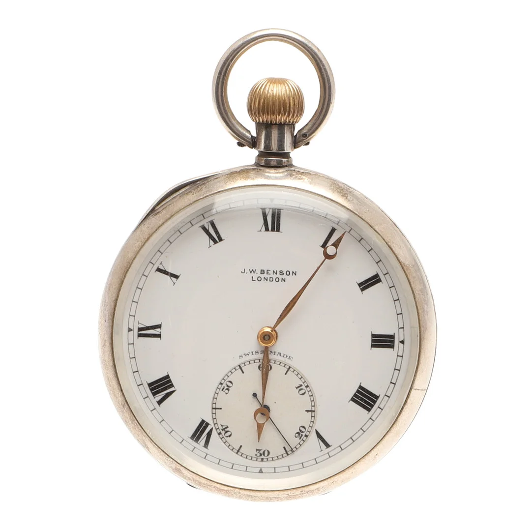 A SILVER OPEN FACED POCKET WATCH BY J.W. BENSON, LONDON. — Pocket & Stop Watches — Lawrences Auctioneers