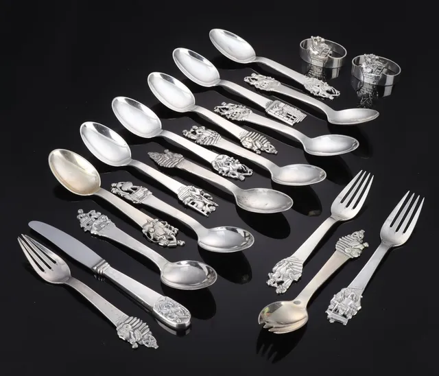 Horsens Silverware Factory. Silver children's cutlery from the 'Eventyr series' (19)