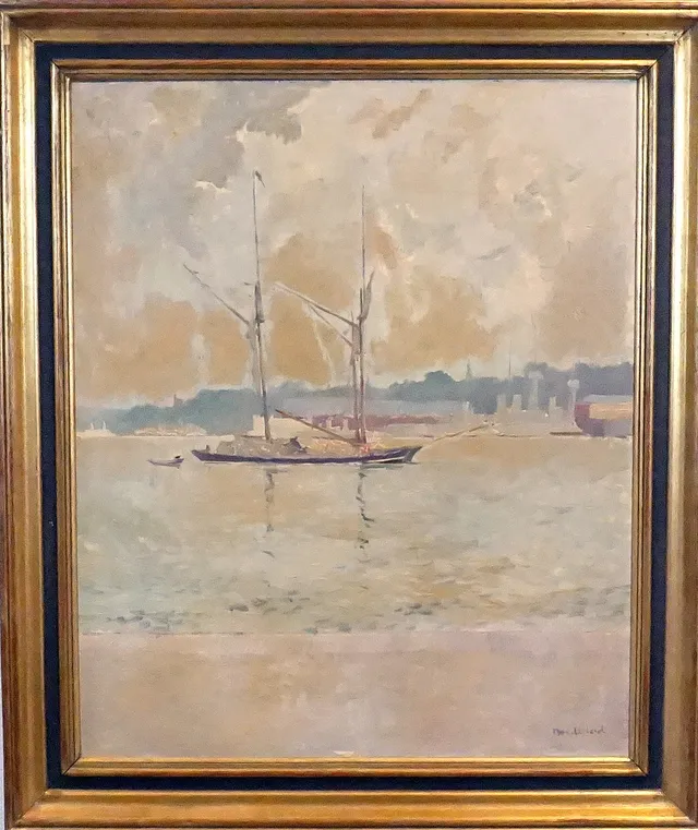 GÖSTA NORDBLAD (1897-1940), olja på pannå, Skonare, signerad nordblad.