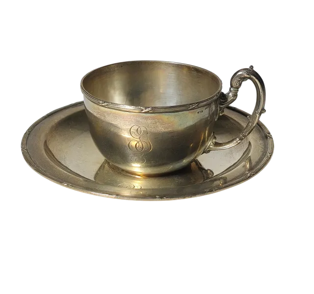 TAZA Y PLATO EN PLATA 916 CON ANAGRAMA.