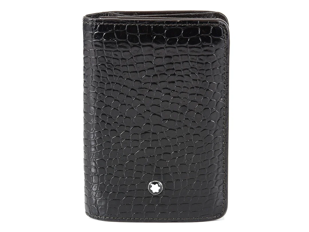 KORTHÅLLARE, MONTBLANC, svart präglat läder, brunt foder, 4 mindre fack, 2 stora, 10x7cm. — Accessoarer/Plånböcker — Kaplans