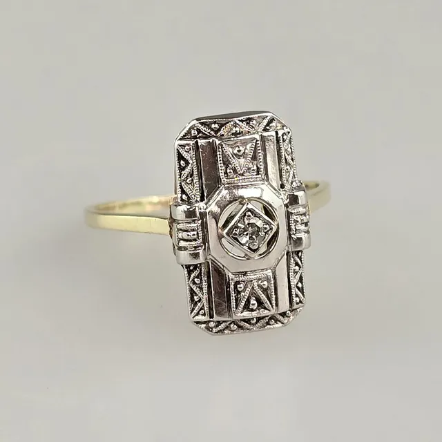 - ART-DÉCO-RING - 585/000 GELB- UND WEISSGOLD (14K).