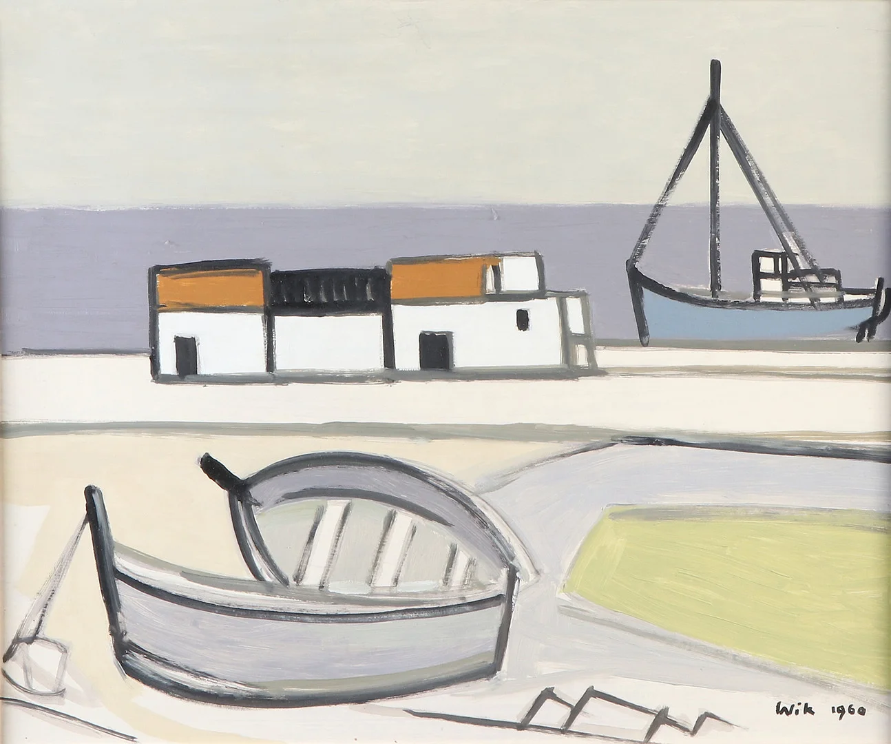 WILHELM WIK. Oljemålning på pannå. Signerad och daterad 1960. "Santa Pola, Spanien". — Paintings — Skånes Auktionsverk