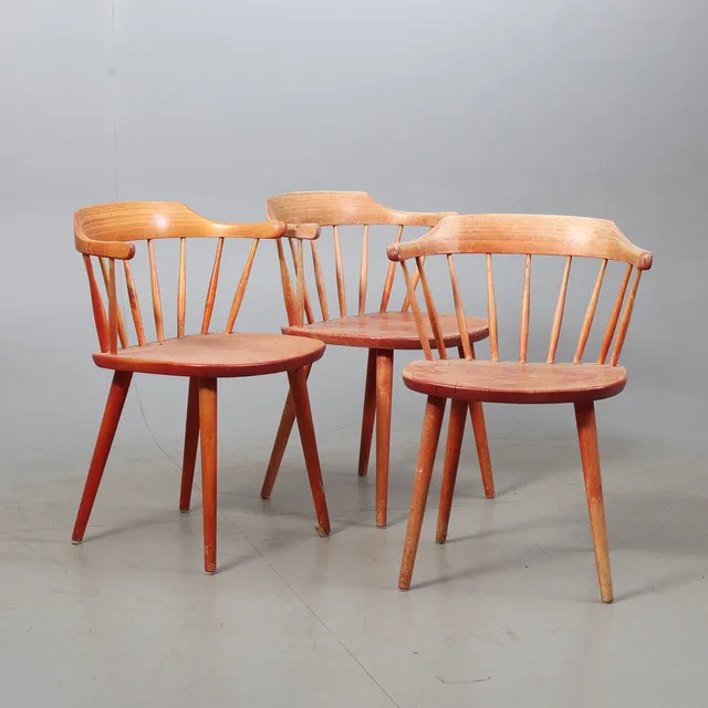 YNGVE EKSTRÖM. Karmstolar, 3 stycken, "Småland" 1970-tal.