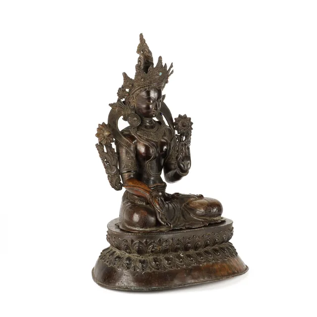 Large Green Tara figure of patinated copper alloy, Tibet, 20th century
