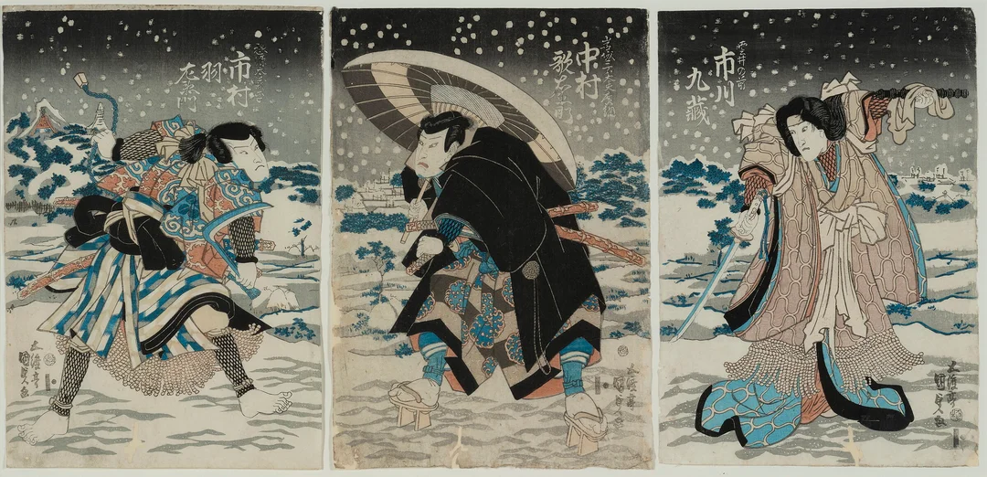 Kunisada, Utagawa — Kampscene i snø, 1820-årene — Kunst/Grafikk — Blomqvist