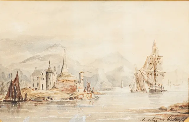PER WILHELM CEDERGREN (1823–1896). Italiensk fiskeby, akvarell, signerad och daterad, Cedergrén, 1845.