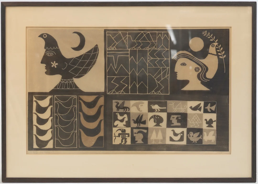 HANS OSSWALD. Figurscen, träsnitt, signerad samt daterad -54. — Engravings & Prints — Gomér & Andersson Nyköping